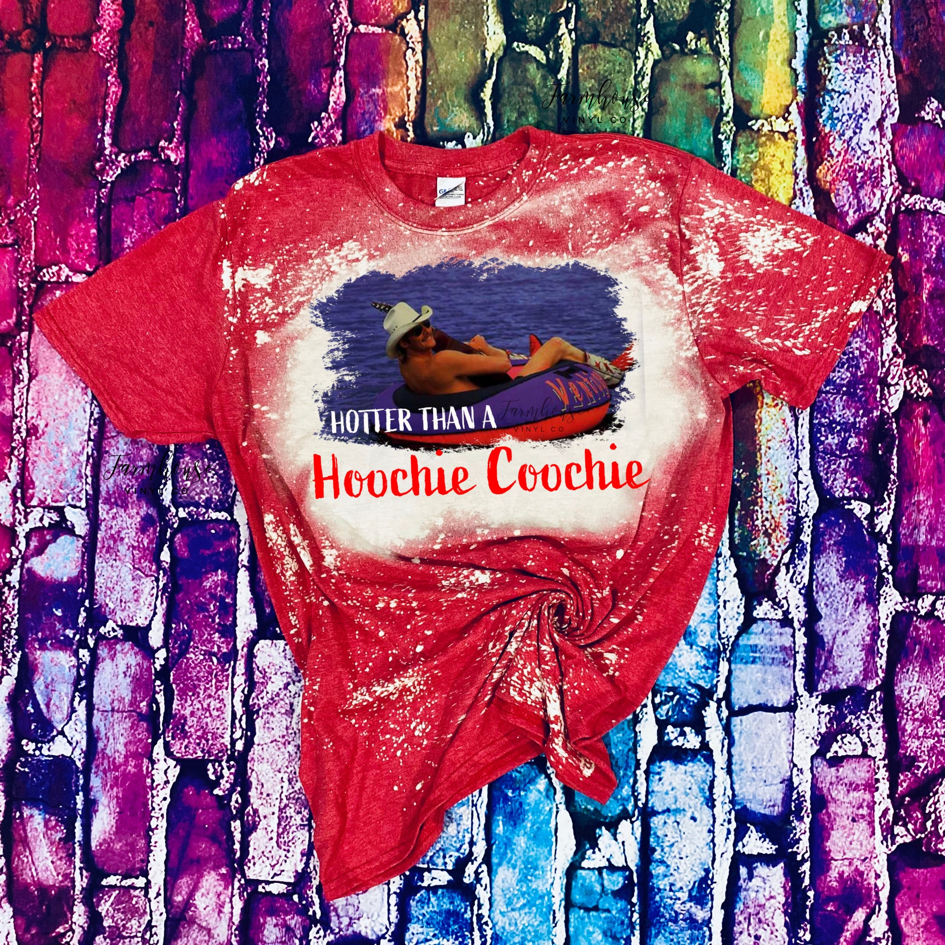 Hotter Than A Hoochie Coochie Bleached Shirt - Farmhouse Vinyl Co