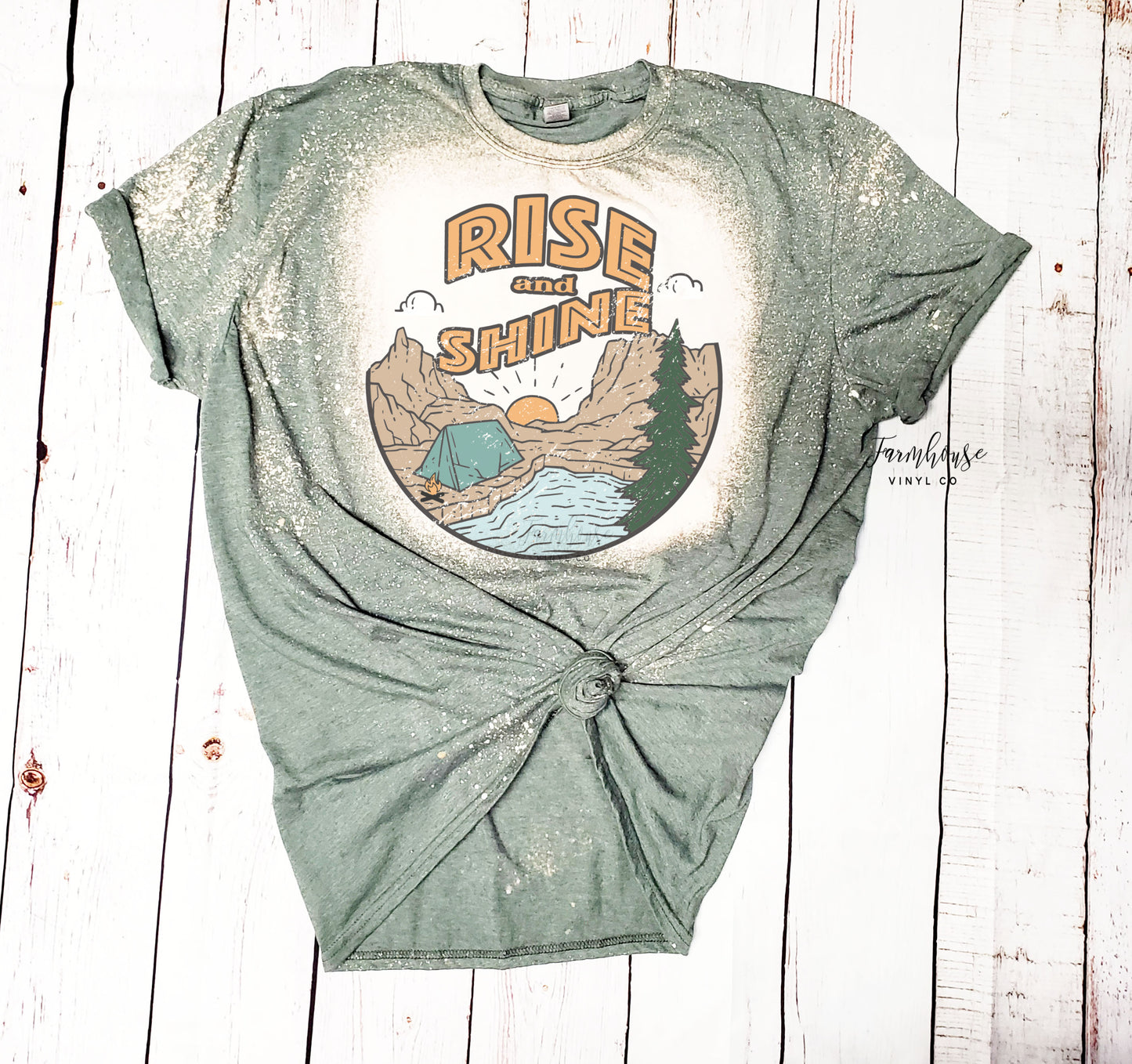 Rise and Shine Camping Outdoor Bleached Shirt - Farmhouse Vinyl Co