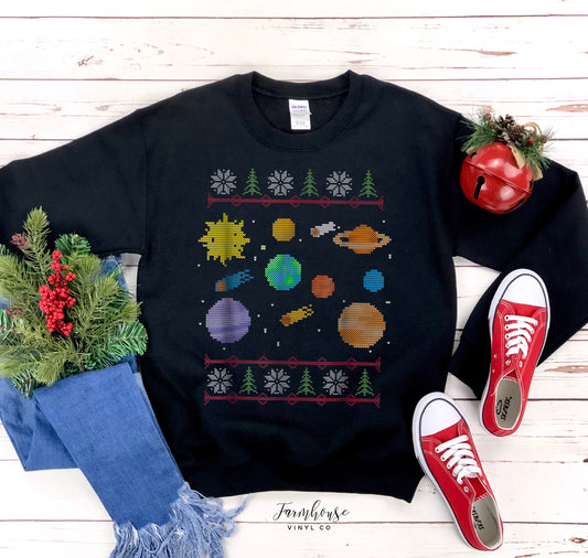 Solar System Planets Ugly Christmas Sweatshirt