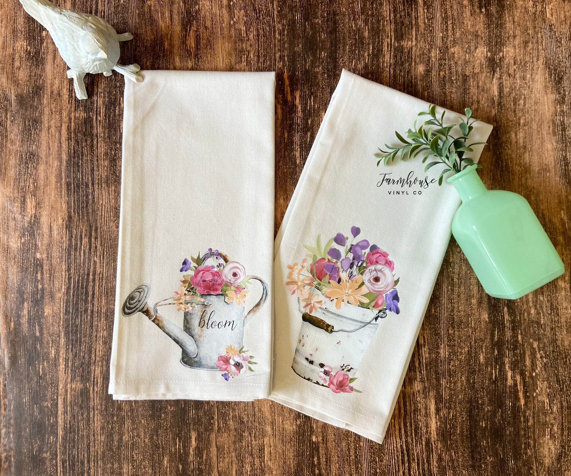 Spring Floral Pail and Watering Can Towels - Farmhouse Vinyl Co