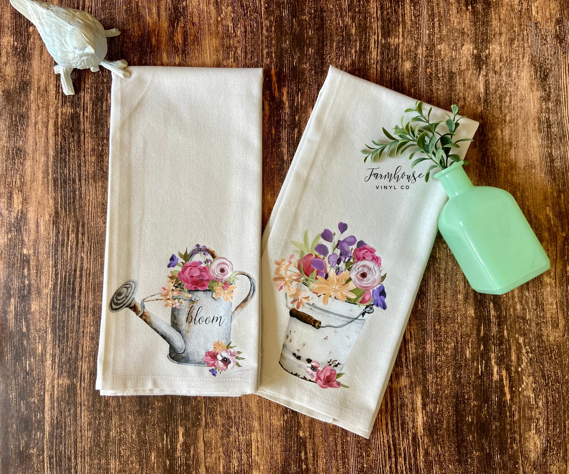 Spring Floral Pail and Watering Can Towels - Farmhouse Vinyl Co