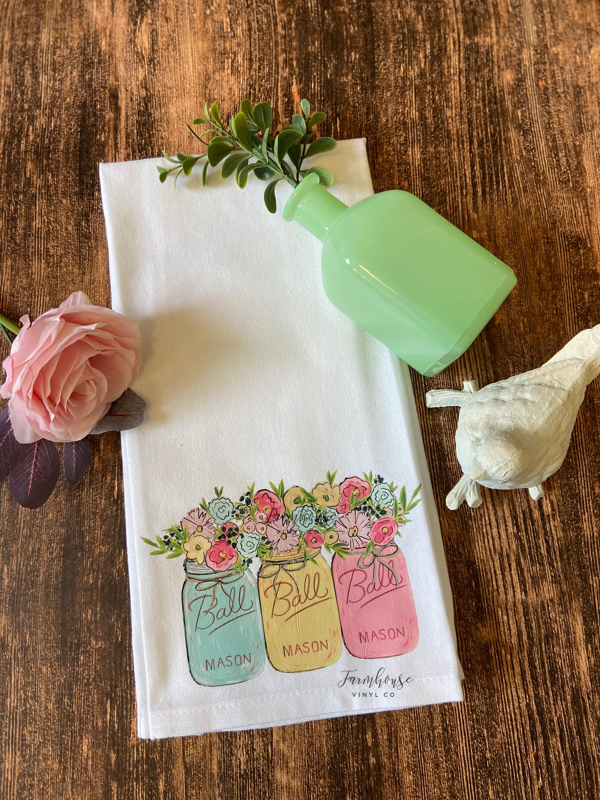 Spring Mason Jar Floral Tea Towel - Farmhouse Vinyl Co