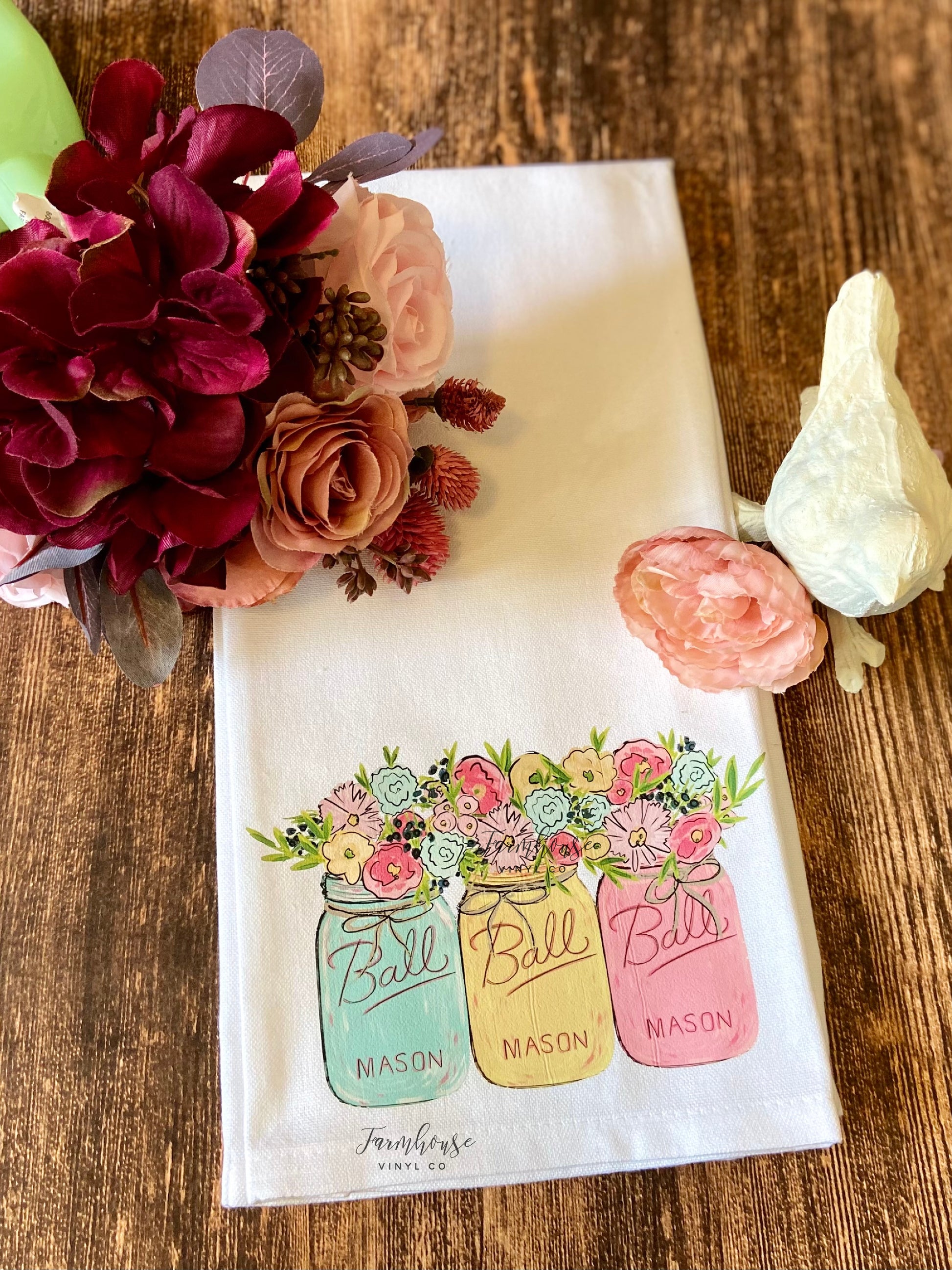 Spring Mason Jar Floral Tea Towel - Farmhouse Vinyl Co