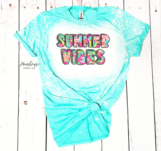 Summer Vibes Pattern Bleached Shirt - Farmhouse Vinyl Co