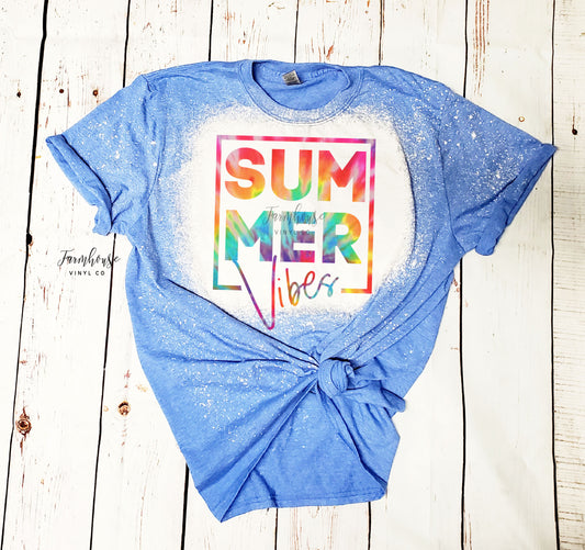 Summer Vibes Tie Dye Bleached Shirt - Farmhouse Vinyl Co
