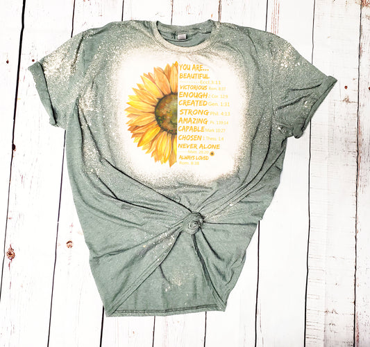 Sunflower Bible Verse Christian Bleached Shirt - Farmhouse Vinyl Co