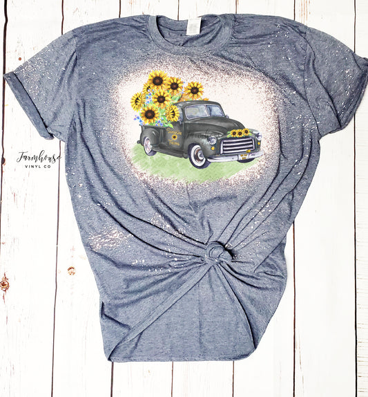 Sunflower Blue Truck Farmhouse Style Bleached Shirt - Farmhouse Vinyl Co