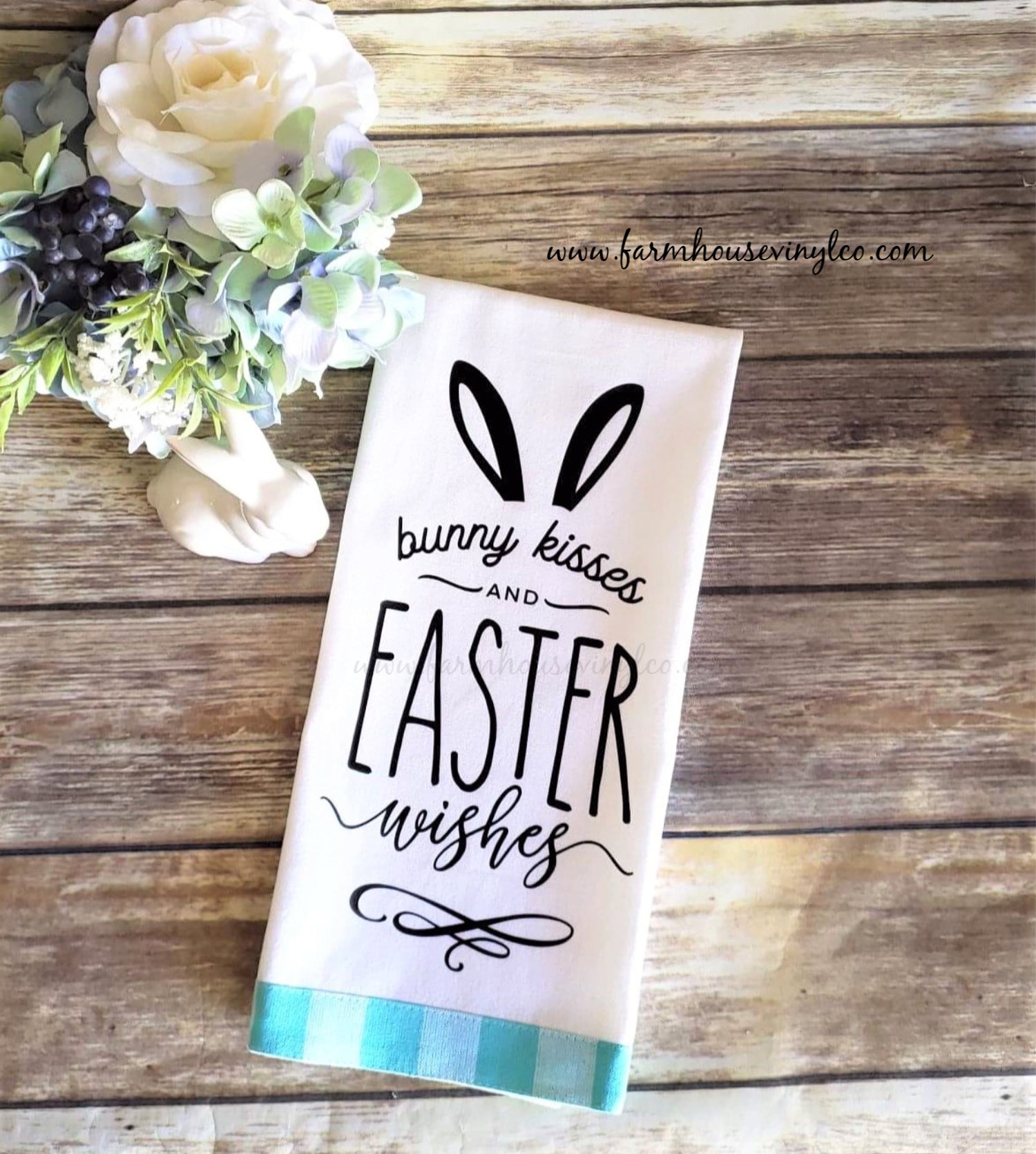 Bunny Kisses and Easter Wishes Towel - Farmhouse Vinyl Co