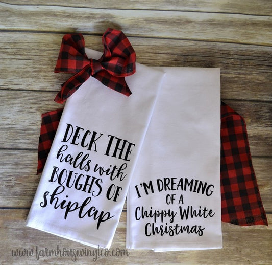 Farmhouse Shiplap and Chippy White Christmas Towels - Farmhouse Vinyl Co