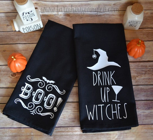 Boo and Drink Up Witches Halloween Towels - Farmhouse Vinyl Co