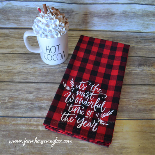 Buffalo Plaid It's The Most Wonderful Time of the Year Towel - Farmhouse Vinyl Co