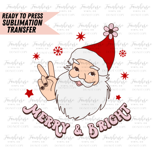Merry & Bright Retro Santa Floral Ready To Press Sublimation Transfer - Farmhouse Vinyl Co