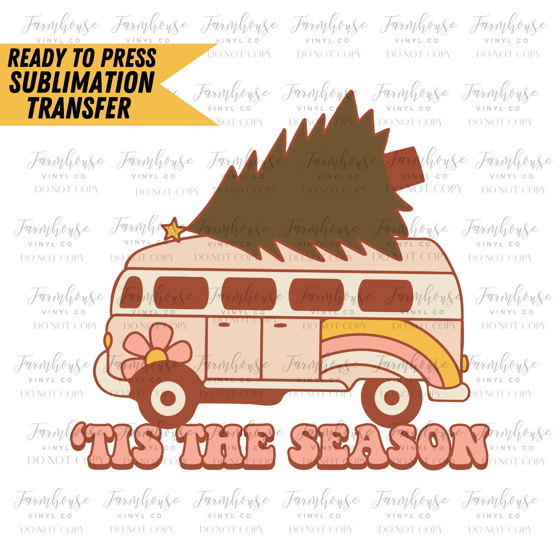 Tis The Season Retro Bus Ready To Press Sublimation Transfer - Farmhouse Vinyl Co