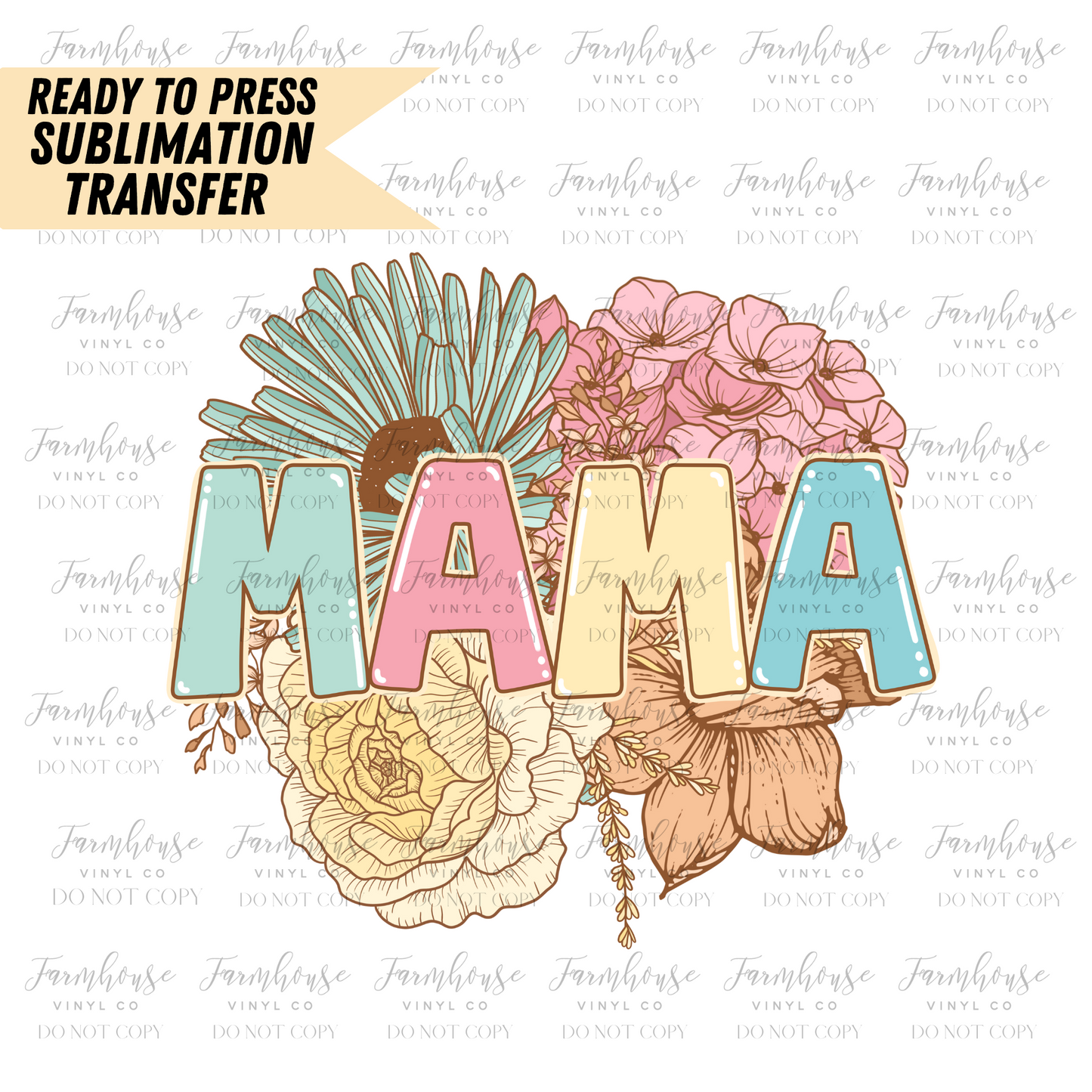 Mama And Mini Floral Ready To Press Sublimation Transfer