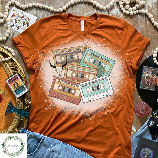 90S Country Music Cassettes Bleached Shirt