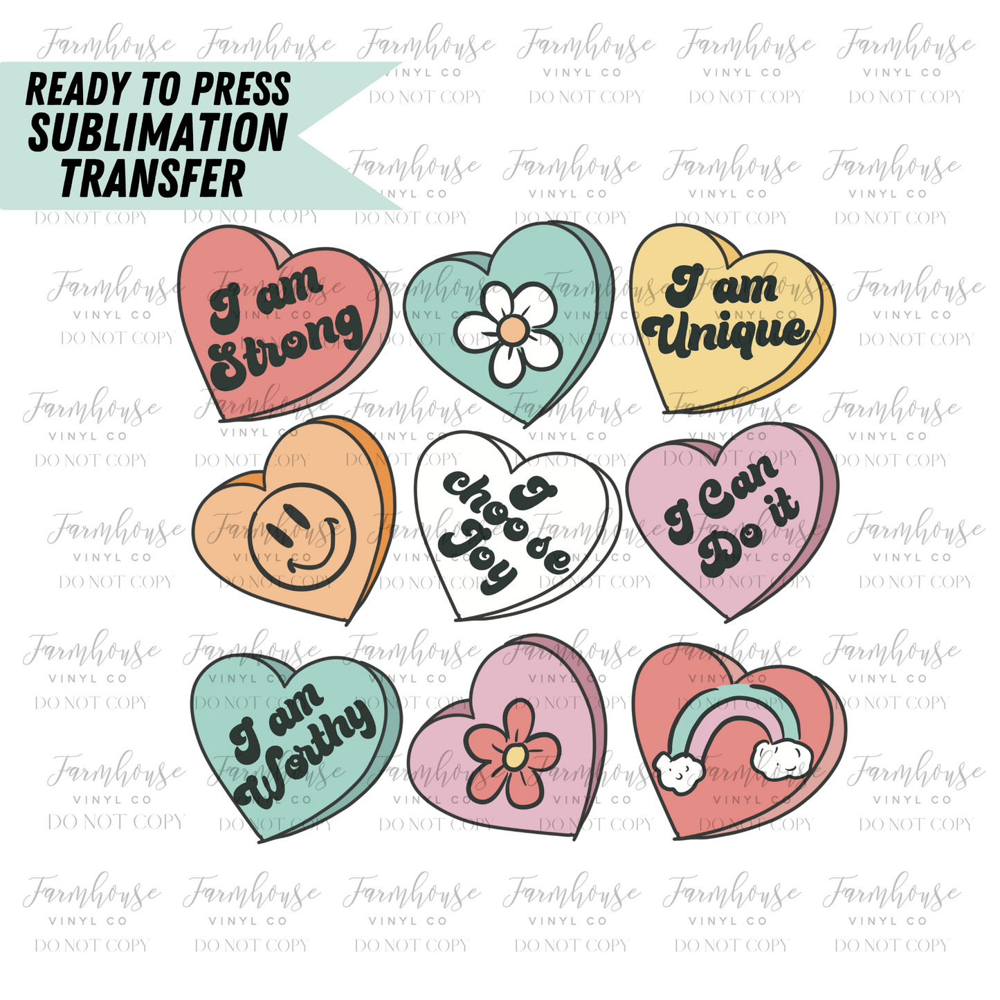 Self Love Club Conversation Hearts Ready To Press Sublimation Transfer