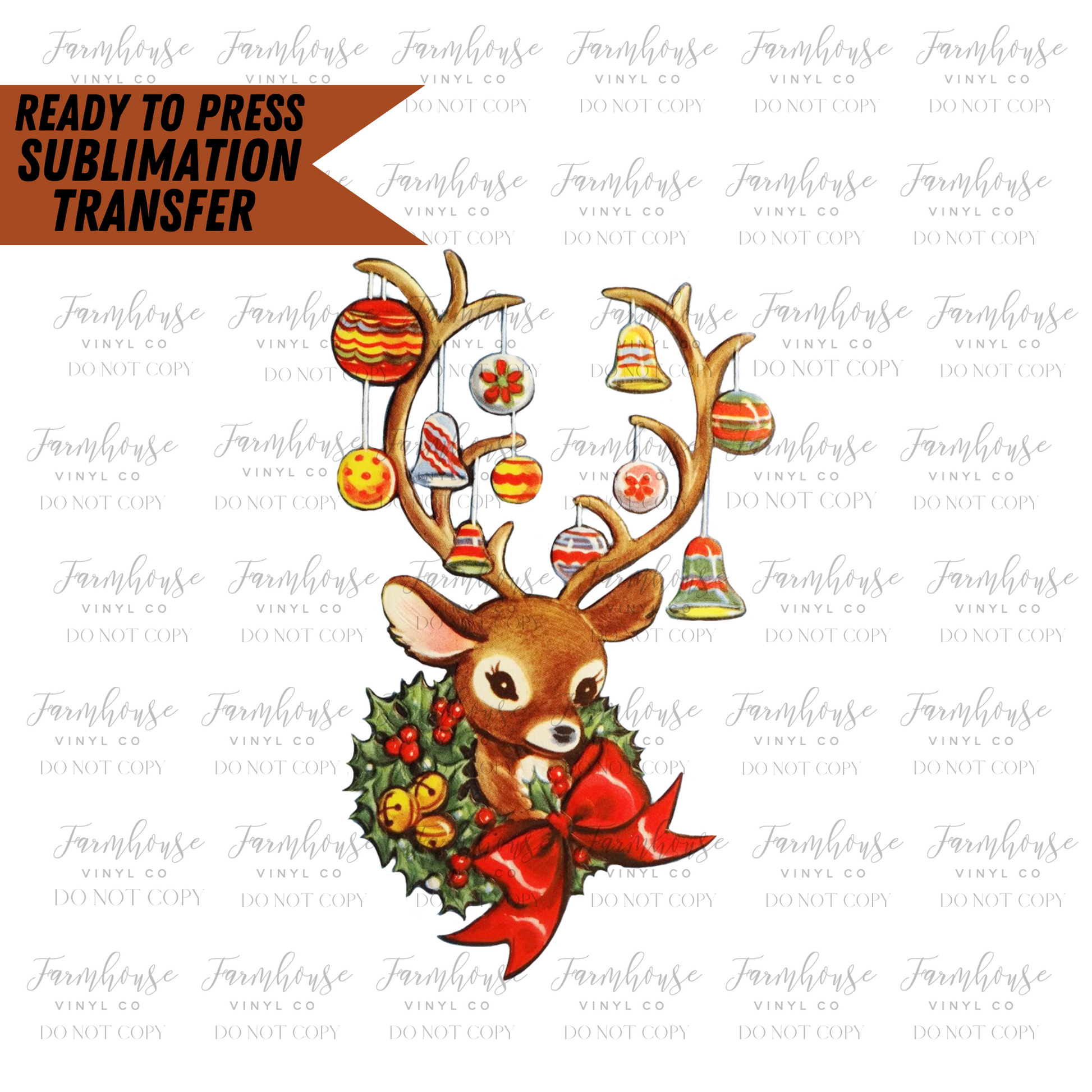 Vintage Christmas Reindeer Ready To Press Sublimation Transfer - Farmhouse Vinyl Co