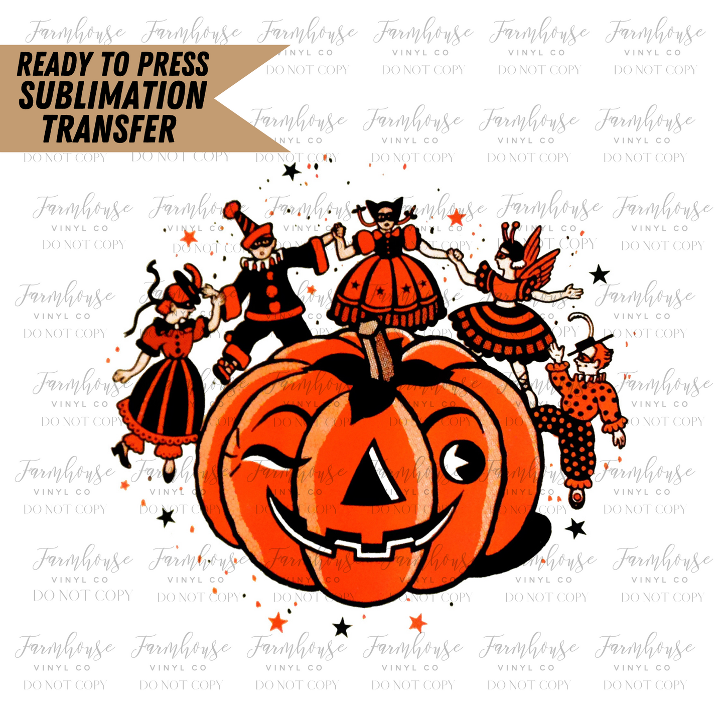 Vintage Jack O Lantern Pumpkin Ready To Press Sublimation Transfer