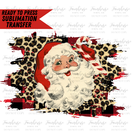Leopard Vintage Santa Claus Ready To Press Sublimation Transfer - Farmhouse Vinyl Co