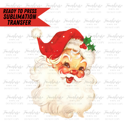 Retro Santa Claus Holly Ready To Press Sublimation Transfer - Farmhouse Vinyl Co