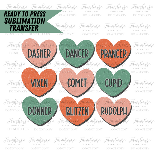 Reindeer Names Heart Ready To Press Sublimation Transfer - Farmhouse Vinyl Co