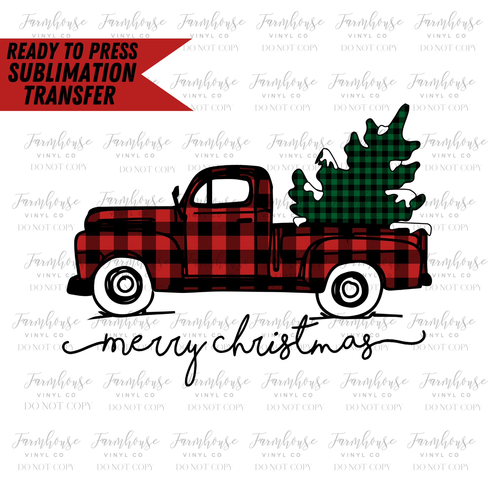 Merry Christmas Buffalo Plaid Truck Ready To Press Sublimation Transfer - Farmhouse Vinyl Co