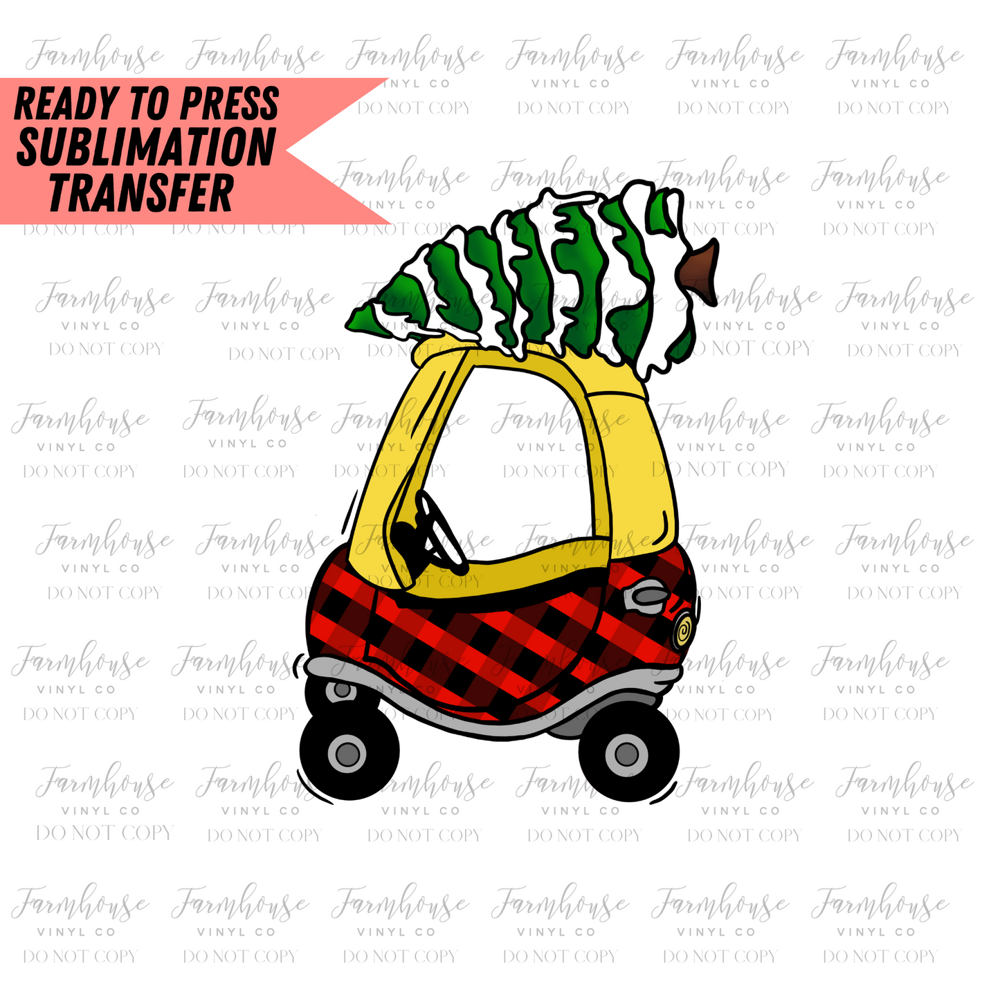Red Car Kids Christmas Tree Ready To Press Sublimation Transfer - Farmhouse Vinyl Co