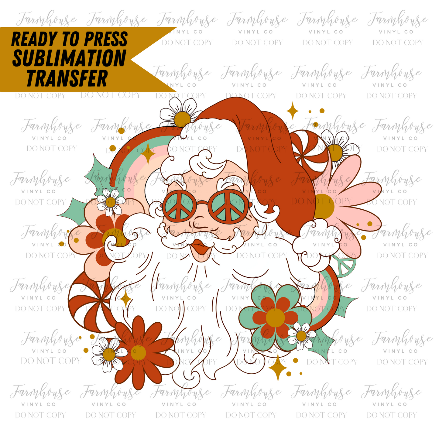 Retro Hippie Santa Claus Ready To Press Sublimation Transfer Design - Farmhouse Vinyl Co