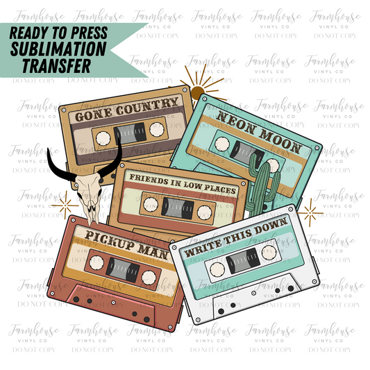 90S Country Music Cassette Tapes Ready To Press Sublimation Transfer