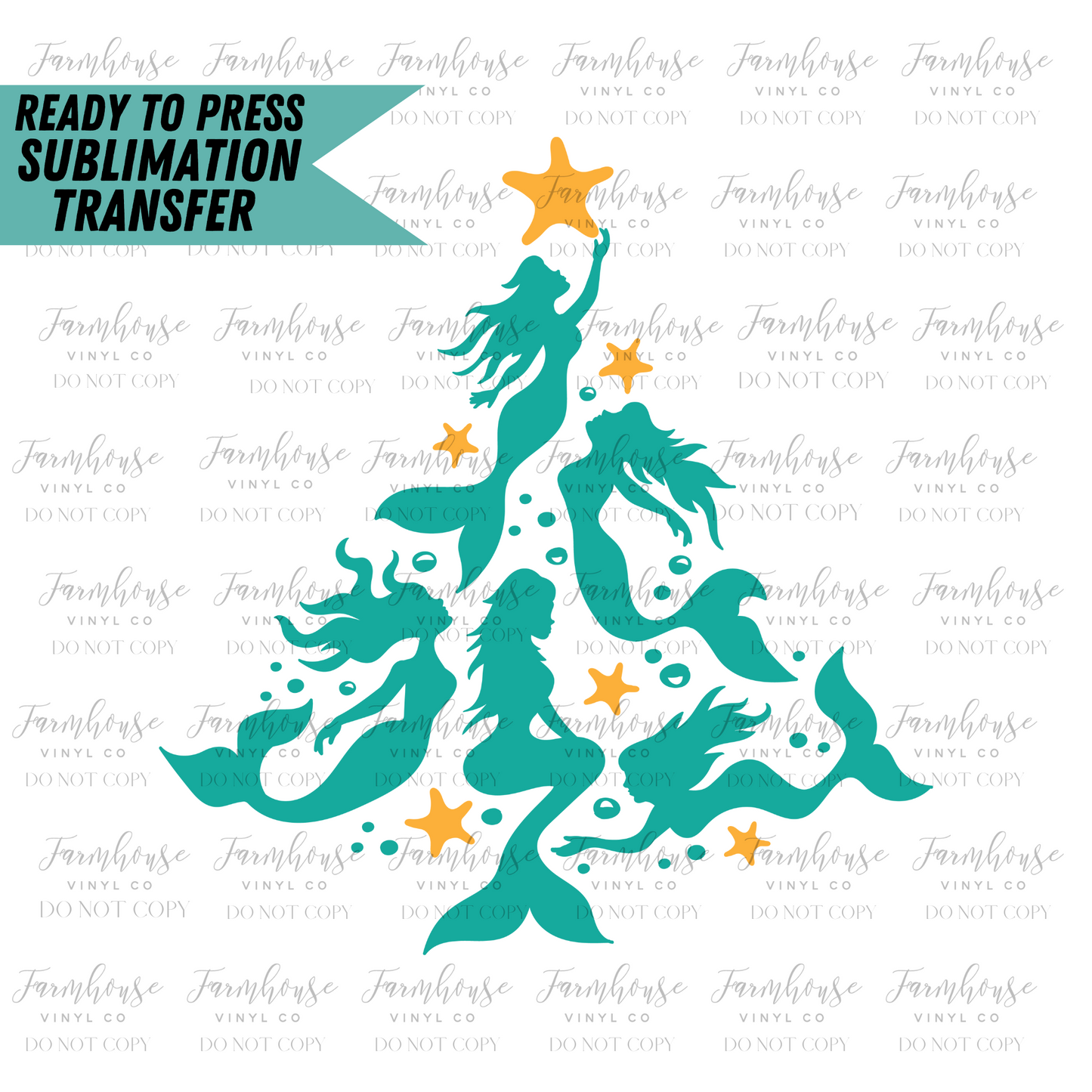 Mermaid Christmas Tree Ready To Press Sublimation Transfer - Farmhouse Vinyl Co