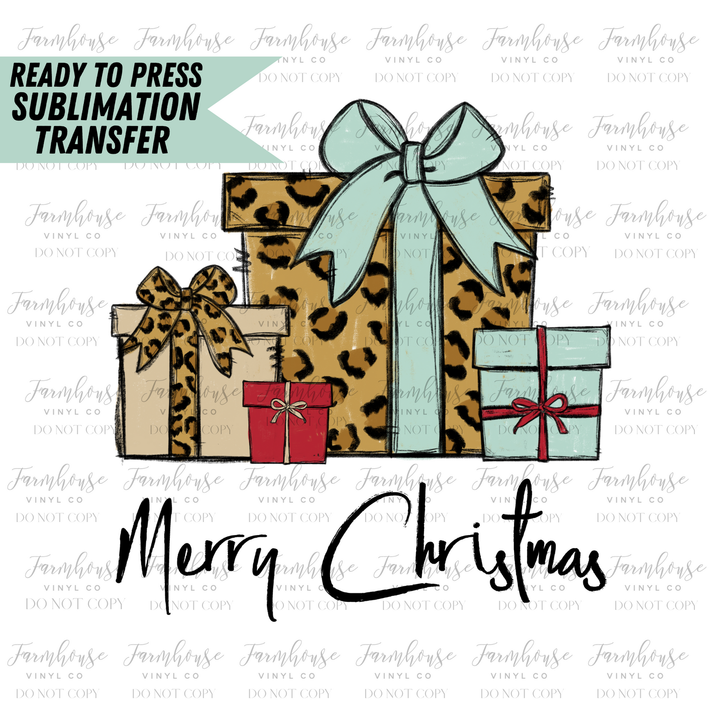 Merry Christmas Leopard Christmas Gifts Ready To Press Sublimation Transfer - Farmhouse Vinyl Co