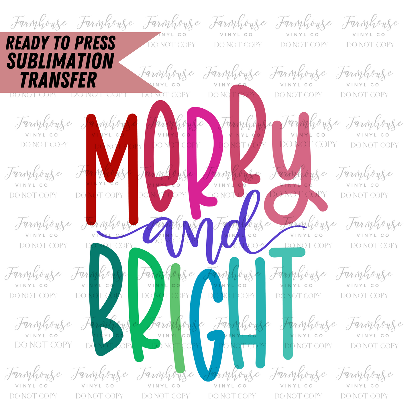 Merry And Bright Retro Ready To Press Sublimation Transfer - Farmhouse Vinyl Co