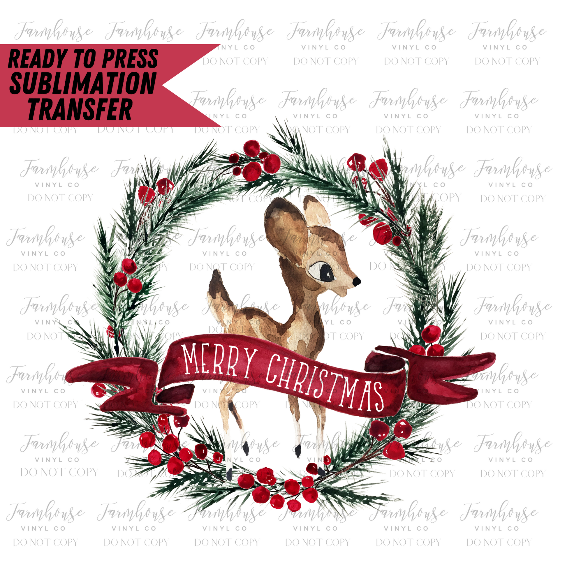 Merry Christmas Vintage Reindeer Ready To Press Sublimation Transfer - Farmhouse Vinyl Co
