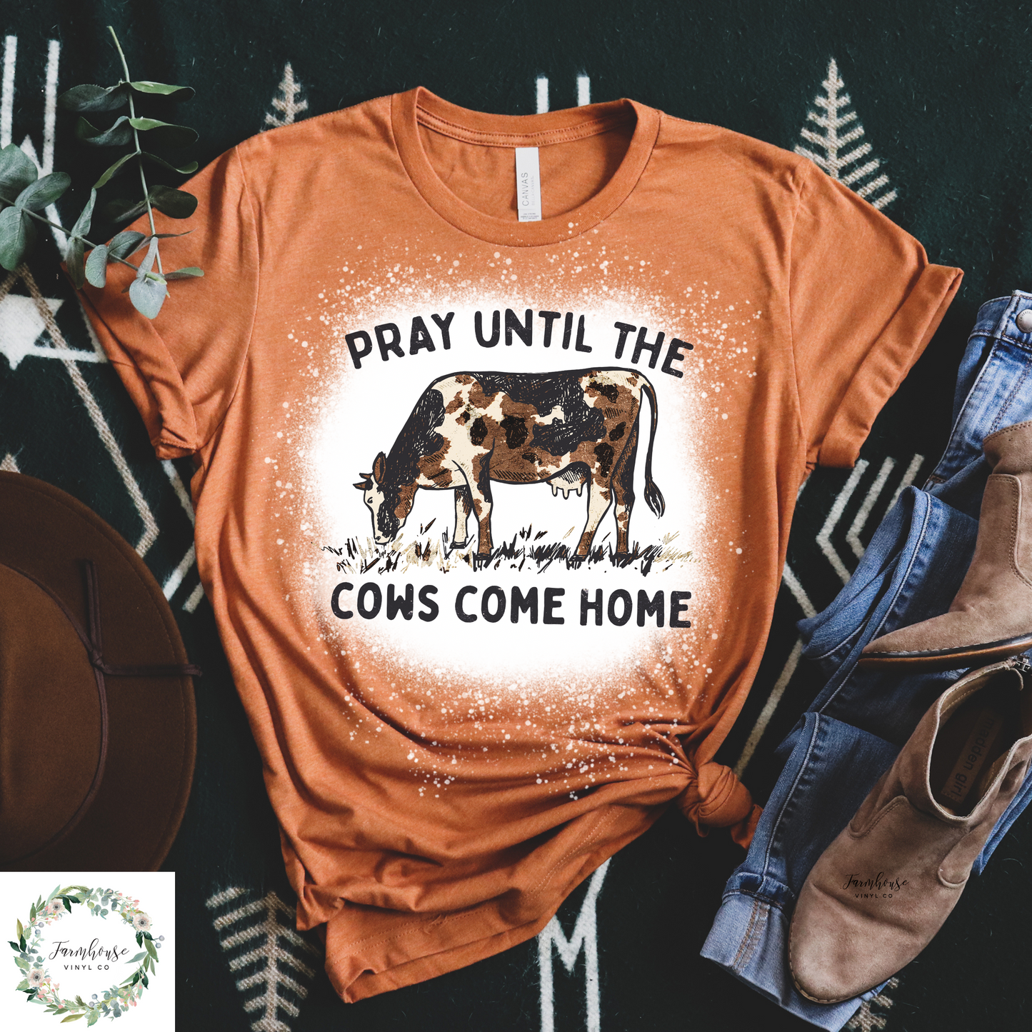 Pray Until The Cows Come Home Bleached Shirt