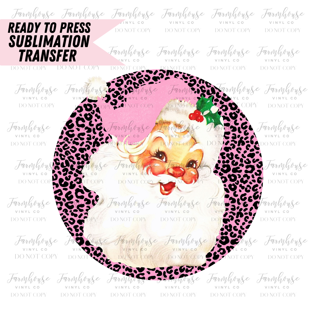 Pink and Leopard Santa Claus Ready to Press Sublimation Design Transfer - Farmhouse Vinyl Co
