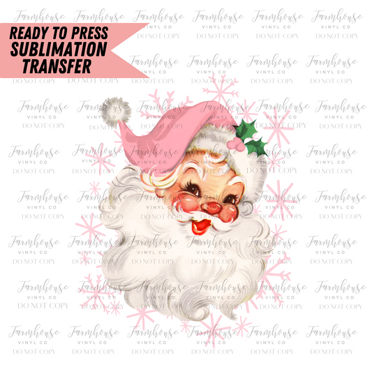 Vintage Pink Snowflakes Santa Claus Ready To Press Sublimation Transfer