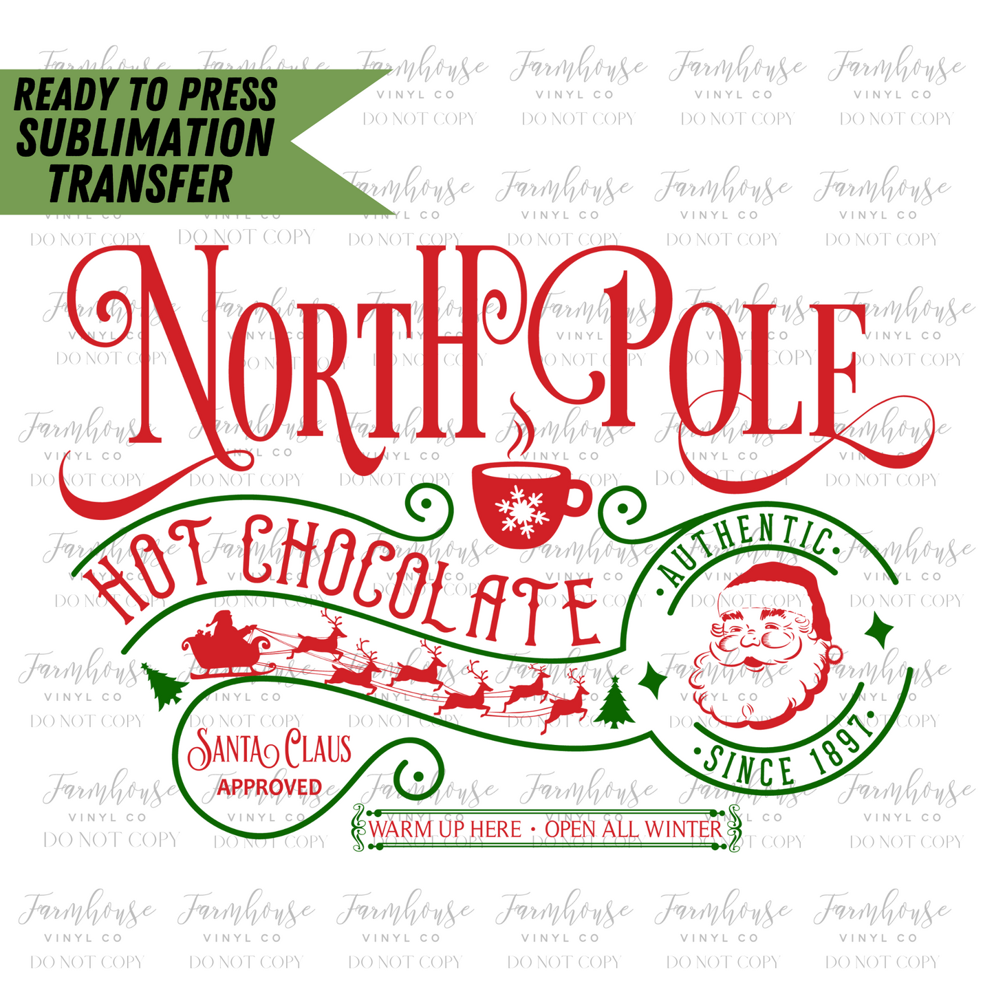 North Pole Hot Chocolate Ready To Press Sublimation Transfer - Farmhouse Vinyl Co