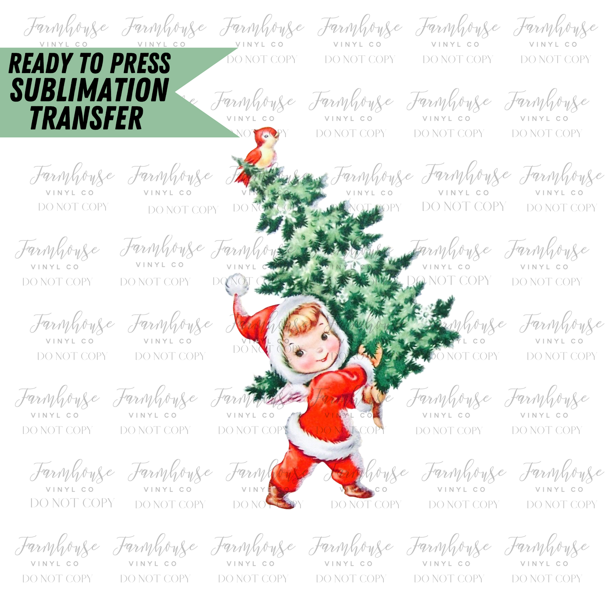 Vintage Elf Boy Christmas Trees Ready To Press Sublimation Transfer - Farmhouse Vinyl Co