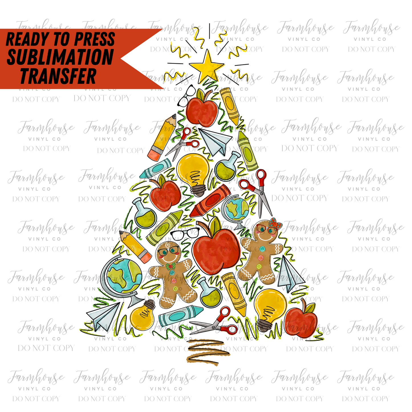 Teacher Christmas Tree Ready To Press Sublimation Transfer - Farmhouse Vinyl Co