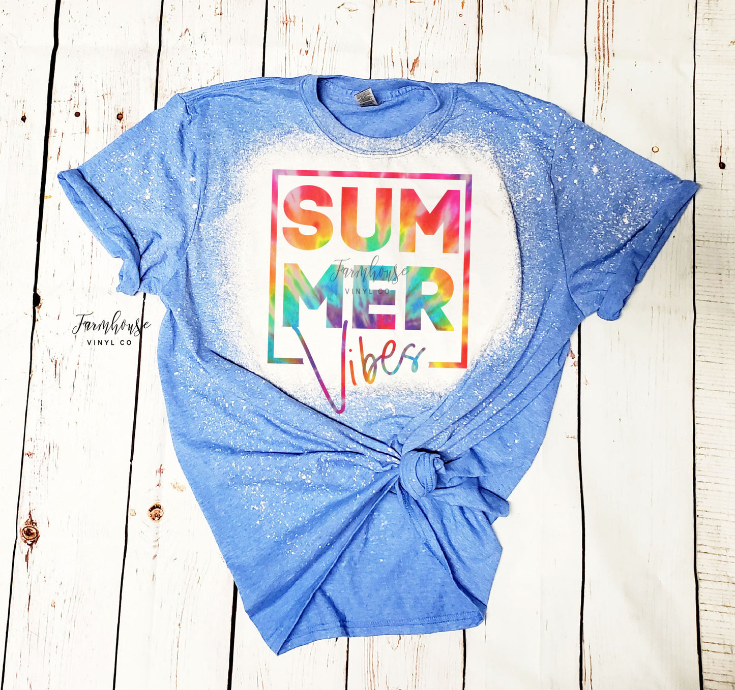 Tie Dye Summer Vibes Bleached Shirt / Teacher Gift / Bleached Shirt Women / Summer Vacation Shirt / Tie Dye Shirt / Beach Lake River Life - Farmhouse Vinyl Co