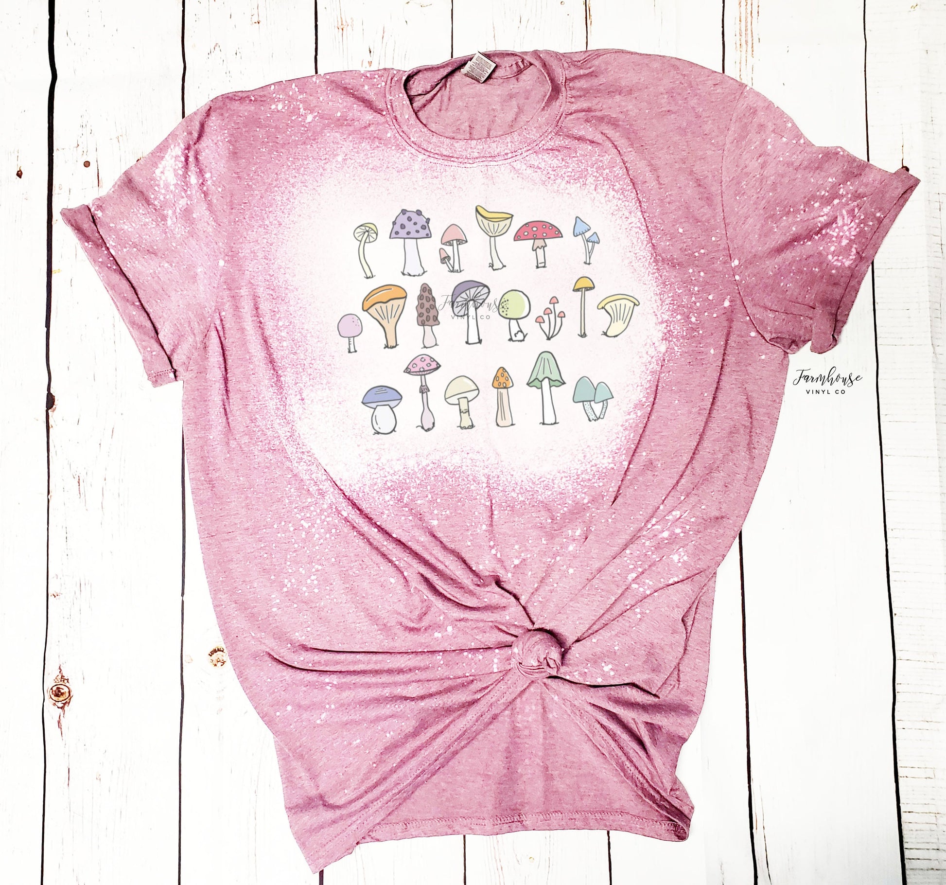 Mushrooms Bleached Tee Shirt / Botanical Mushroom Shirt / BOHO Hippier Tee Shirt / Colorful Mushrooms Shirt / Cottage core shirt - Farmhouse Vinyl Co