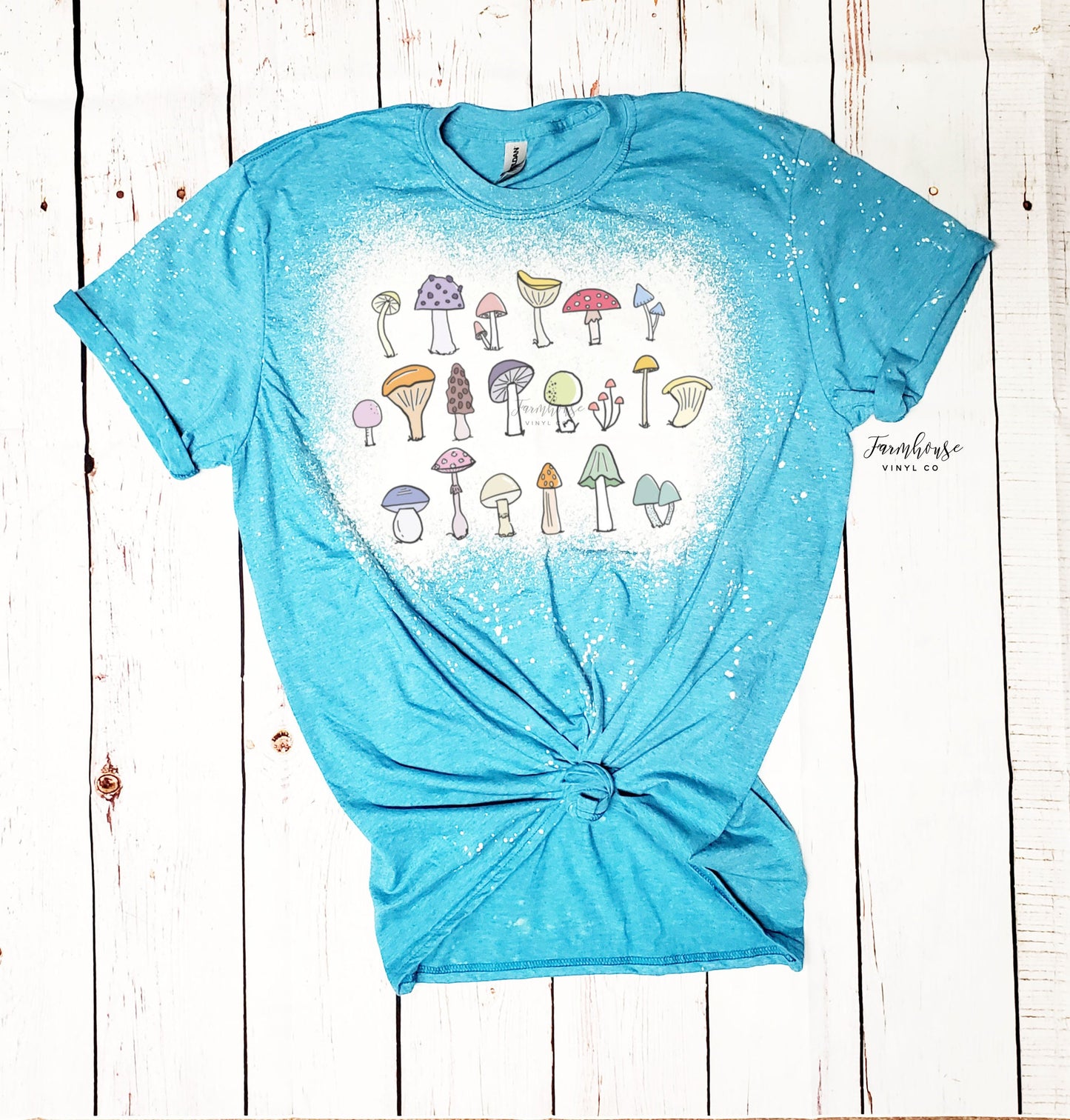 Mushrooms Bleached Tee Shirt / Botanical Mushroom Shirt / BOHO Hippier Tee Shirt / Colorful Mushrooms Shirt / Cottage core shirt - Farmhouse Vinyl Co