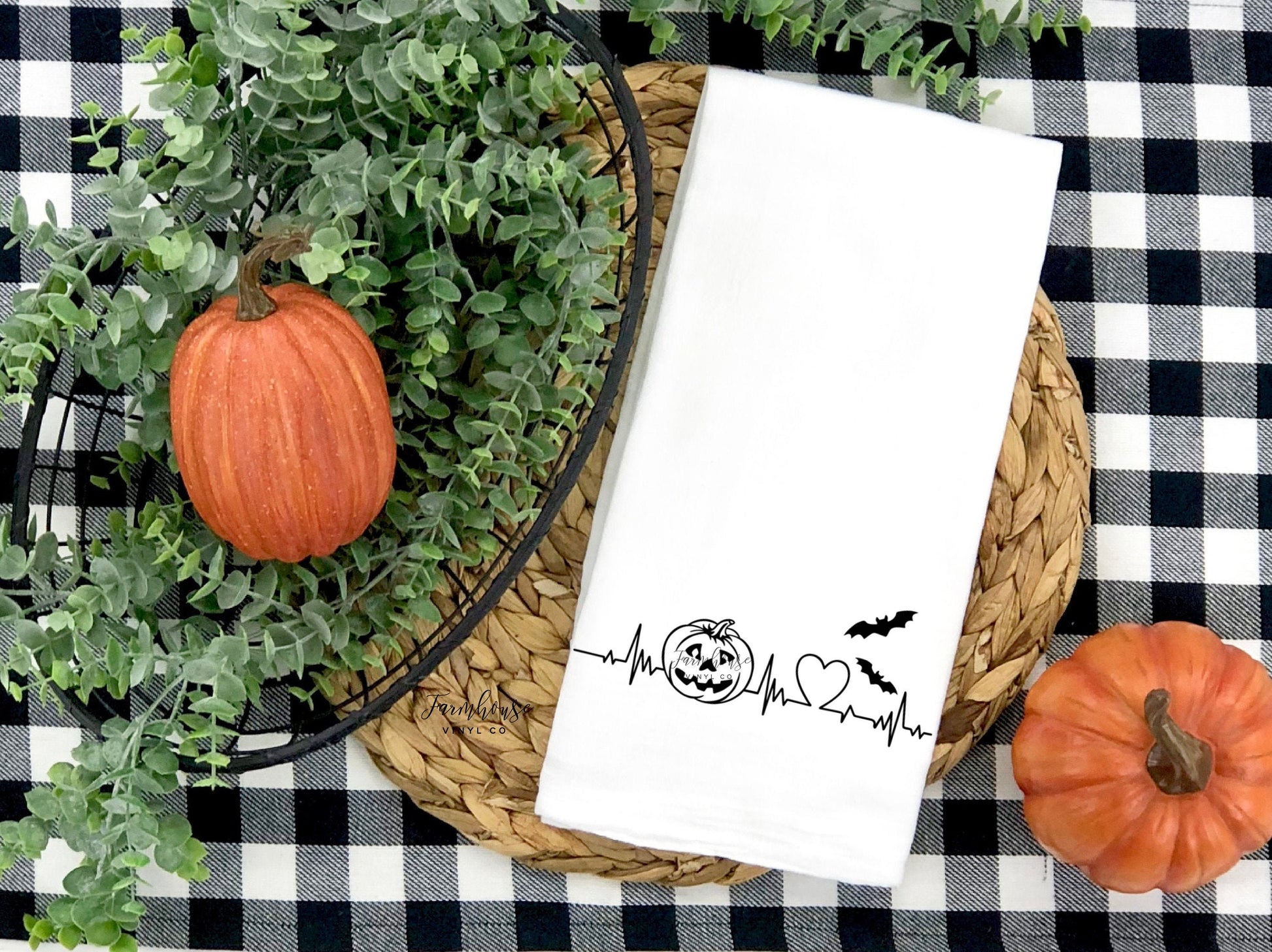 Halloween Heartbeat Pumpkin Tea Towel / Halloween Home Decor / Gift for Halloween Lover / Boho Chic Halloween Decor / Halloween Kitchen - Farmhouse Vinyl Co