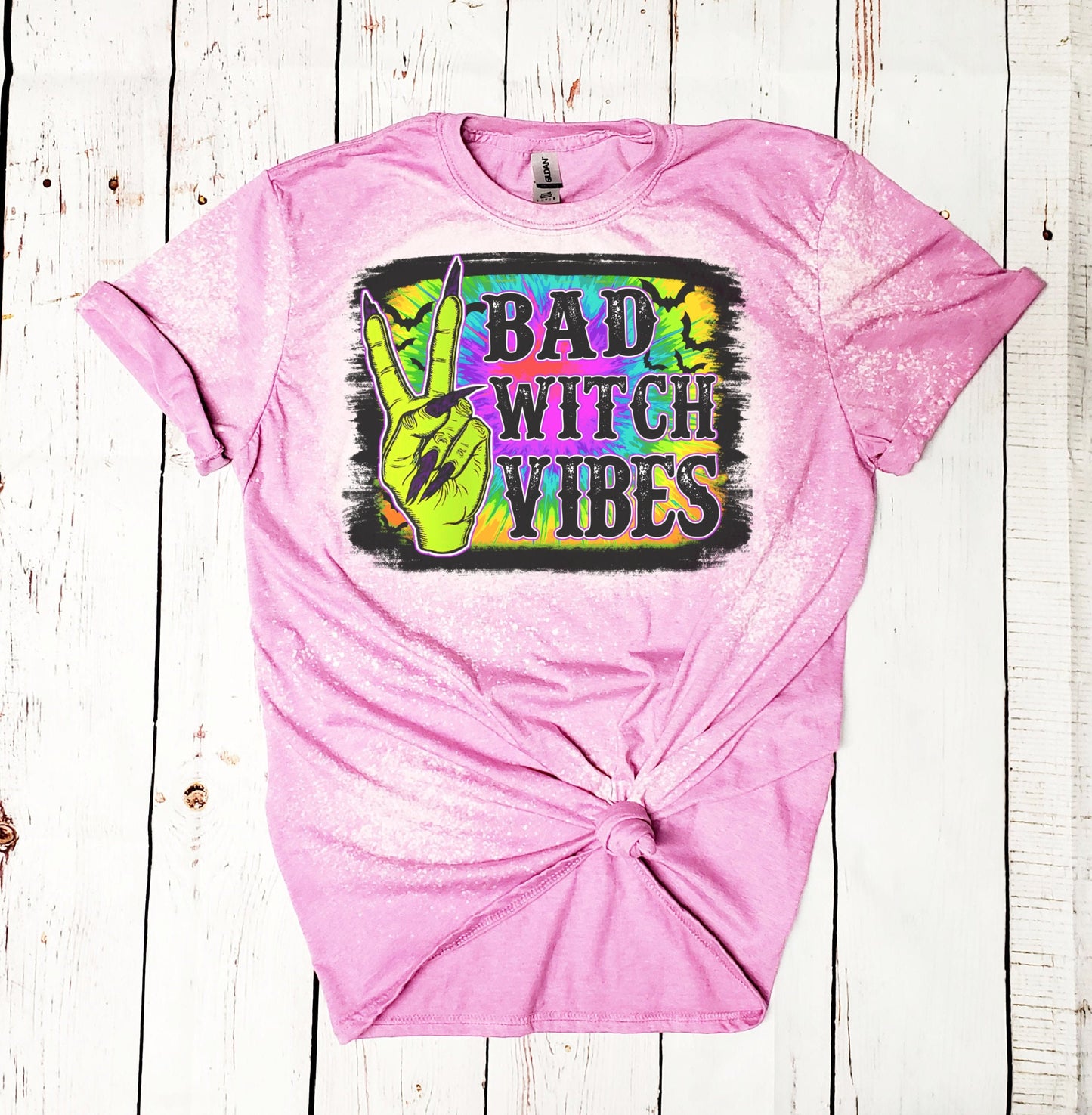 Bad Witch Vibes Tie Dye Bleached Shirt / Halloween Shirts / Fall Fashion Her Mom Women / Bleached Witch Shirts / Tie Dye Halloween Shirts - Farmhouse Vinyl Co