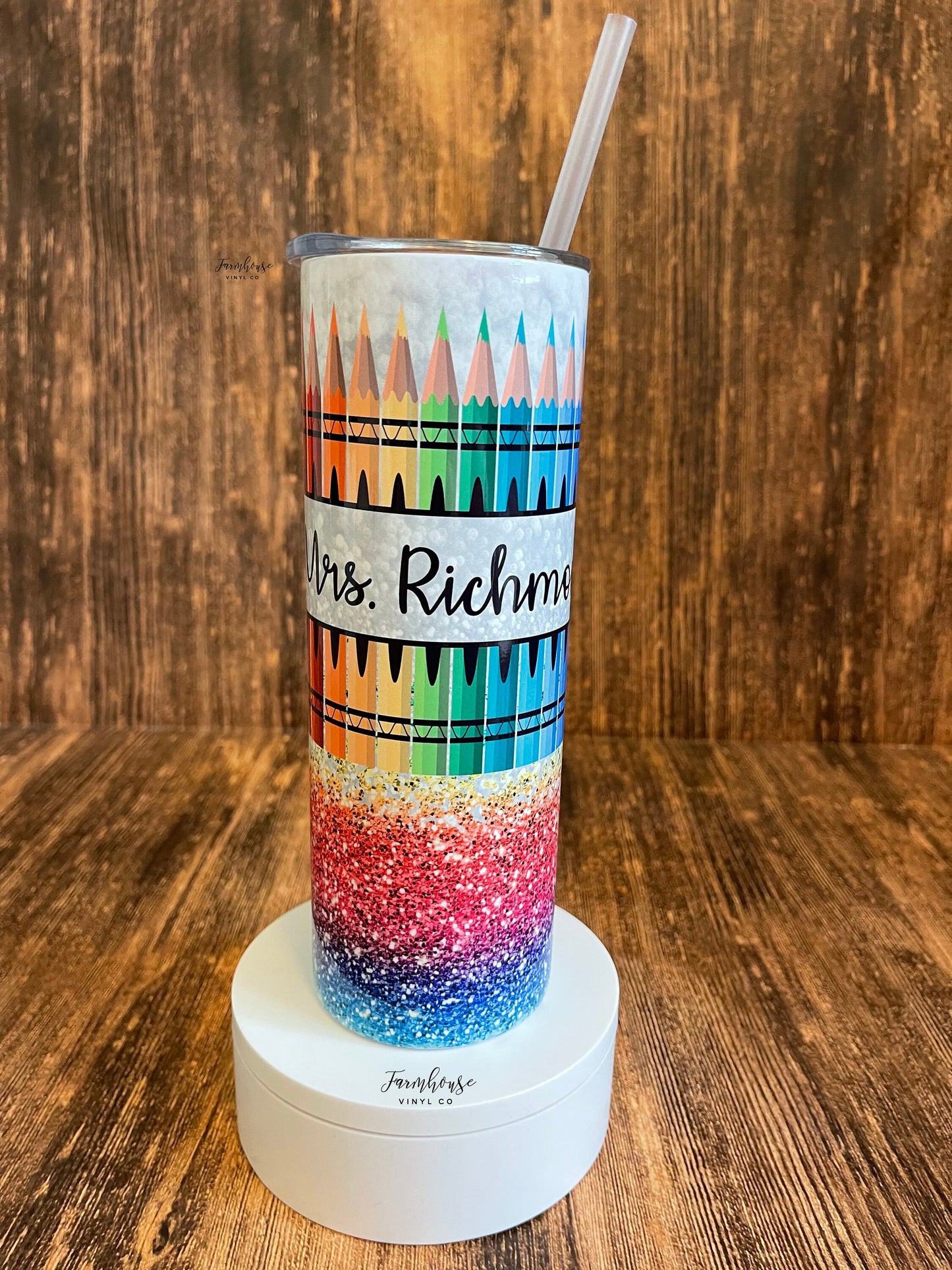 Rainbow Colored Pencil w/ Name Tumbler (A Big Heart) – Mo Krafts