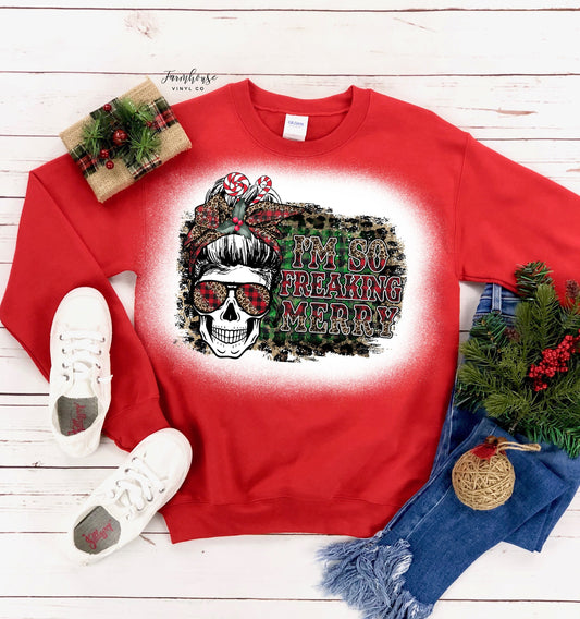 Skeleton Leopard I'm So Freakin Merry Funny Christmas Shirt / Mama Chirstmas TShirt / Holiday Shirt / Southern Christmas Sweatshirt - Farmhouse Vinyl Co