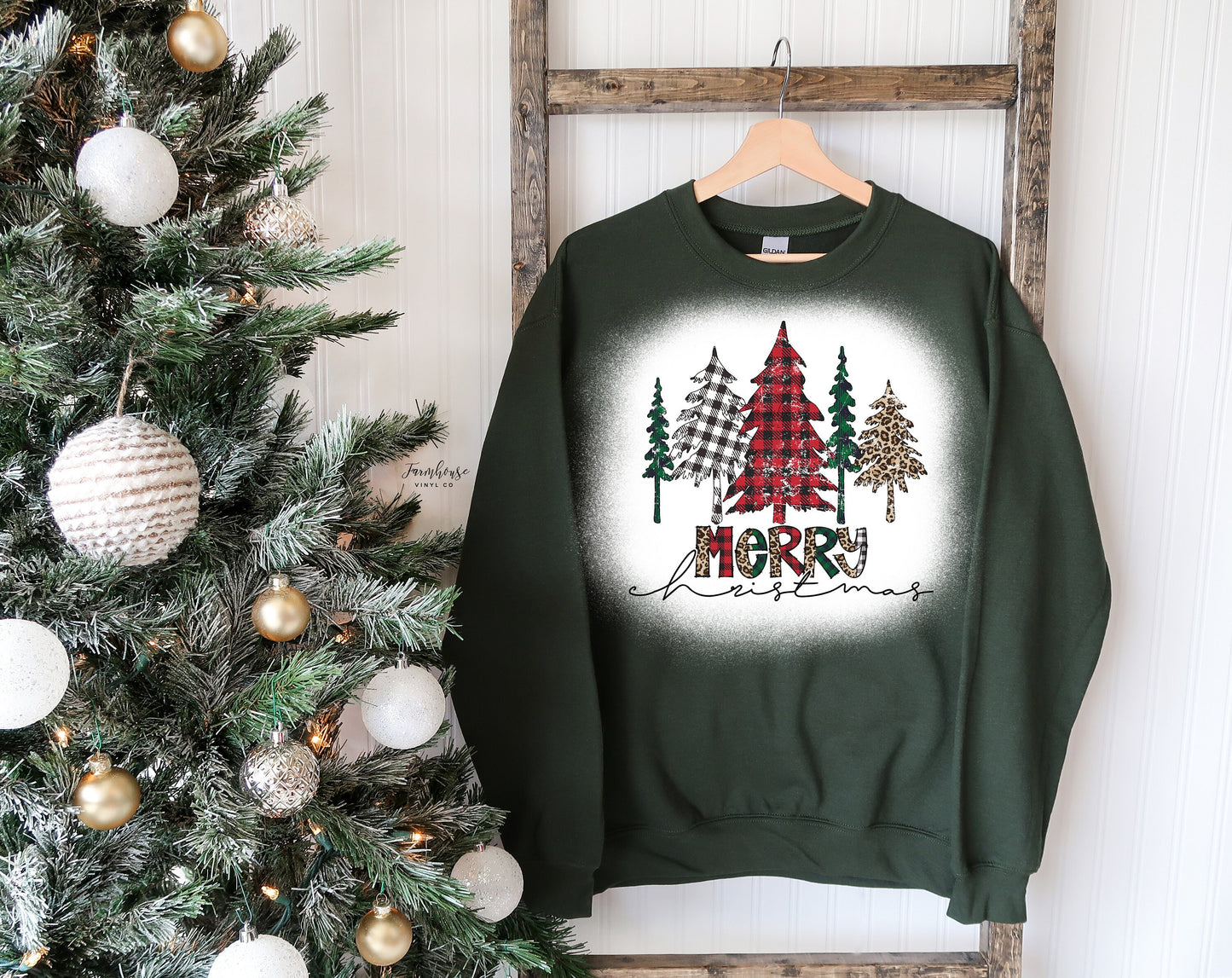 Merry Christmas Plaid Farmhouse Christmas Sweatshirt Shirt / Mama Chirstmas TShirt / Holiday Shirt / Plaid Buffalo Check Trees Sweatshirt - Farmhouse Vinyl Co