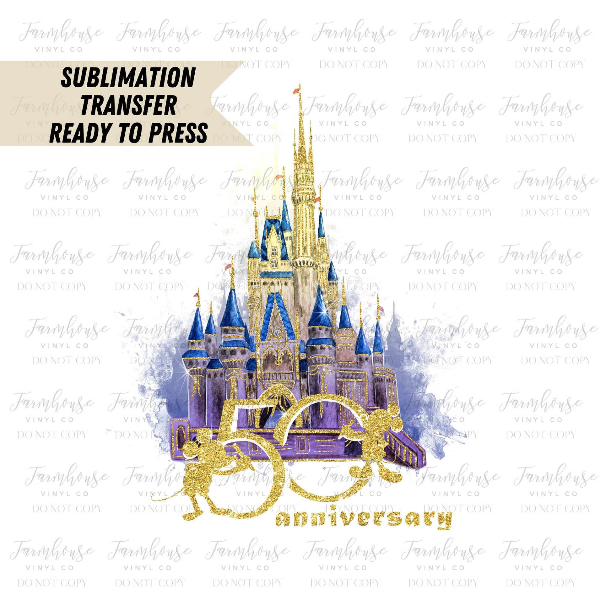 Ready To Press, Sublimation Transfers, 50th Magical Trip, Sublimation, Transfer Ready To Press, Watercolor Gold Magical Castle Heat Transfer - Farmhouse Vinyl Co