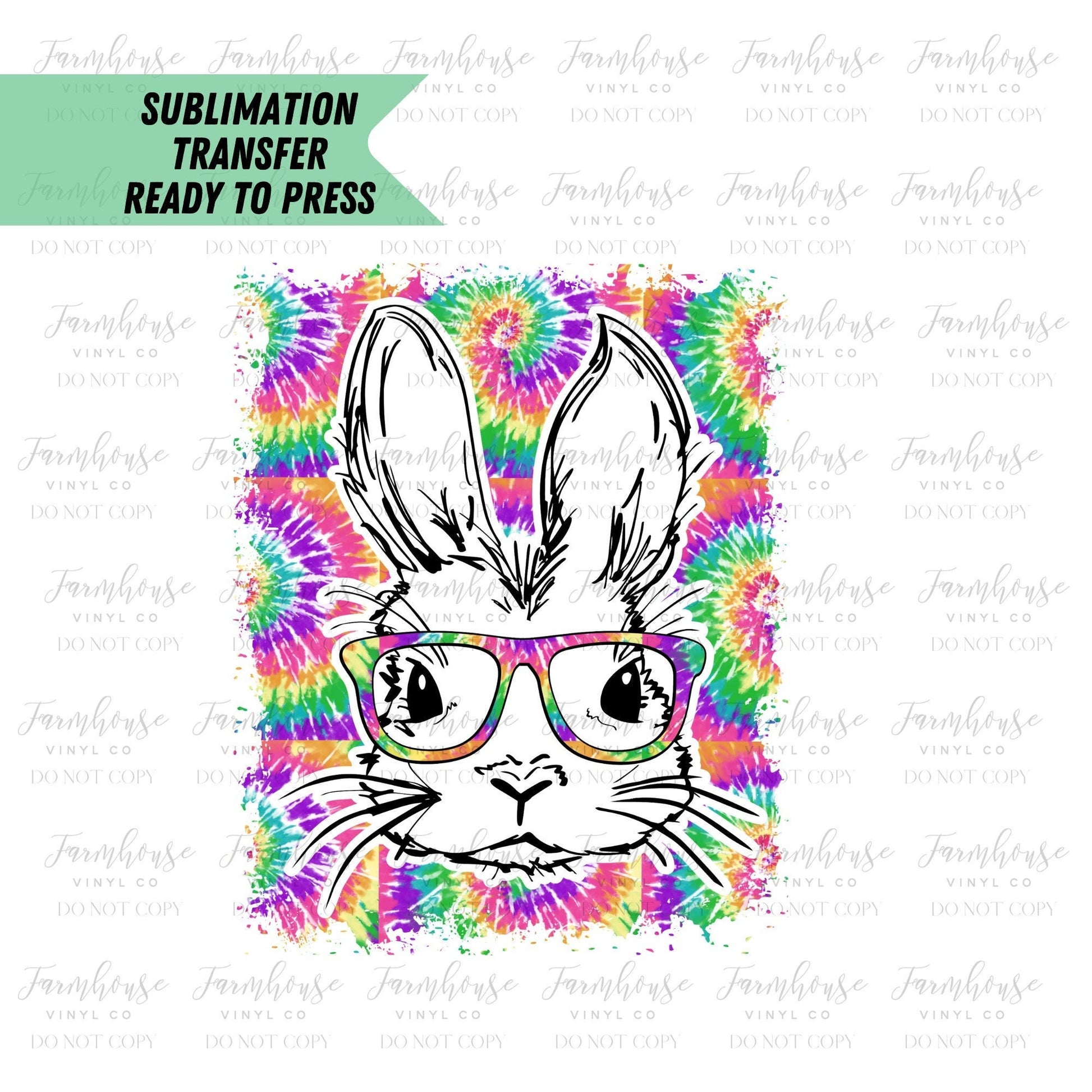 Tie Dye Easter Bunny Hipster BOHO, Ready To Press, Sublimation Transfers, DIY Sublimation Tee, Transfer Ready To Press, Heat Transfer Design - Farmhouse Vinyl Co