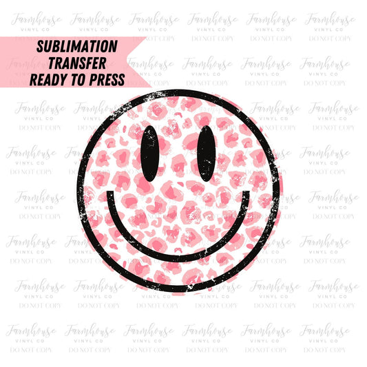 Ready To Press, Sublimation Transfers, Sublimation, Transfer Ready To Press, Pink Leopard Smiley Face Heat Transfer Design - Farmhouse Vinyl Co